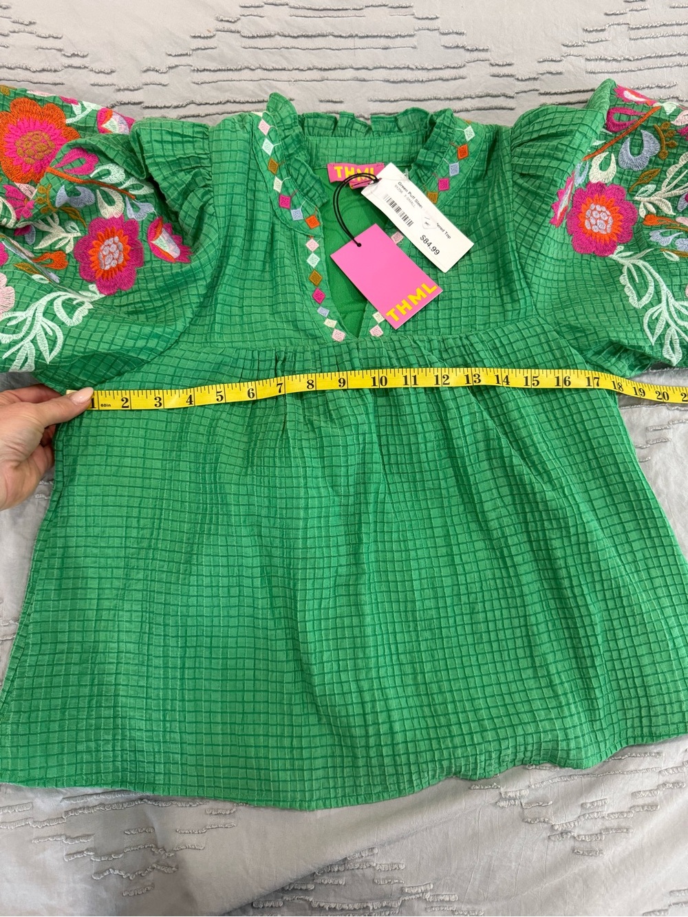 THML Green Puff Sleeve Top - Picture 6 of 8